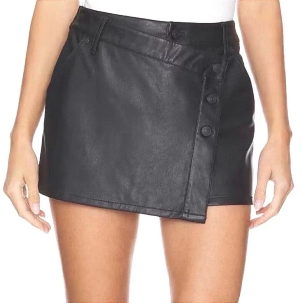 Free People Wynne Vegan Leather Asymmetrical Mini Skirt Black Size 31